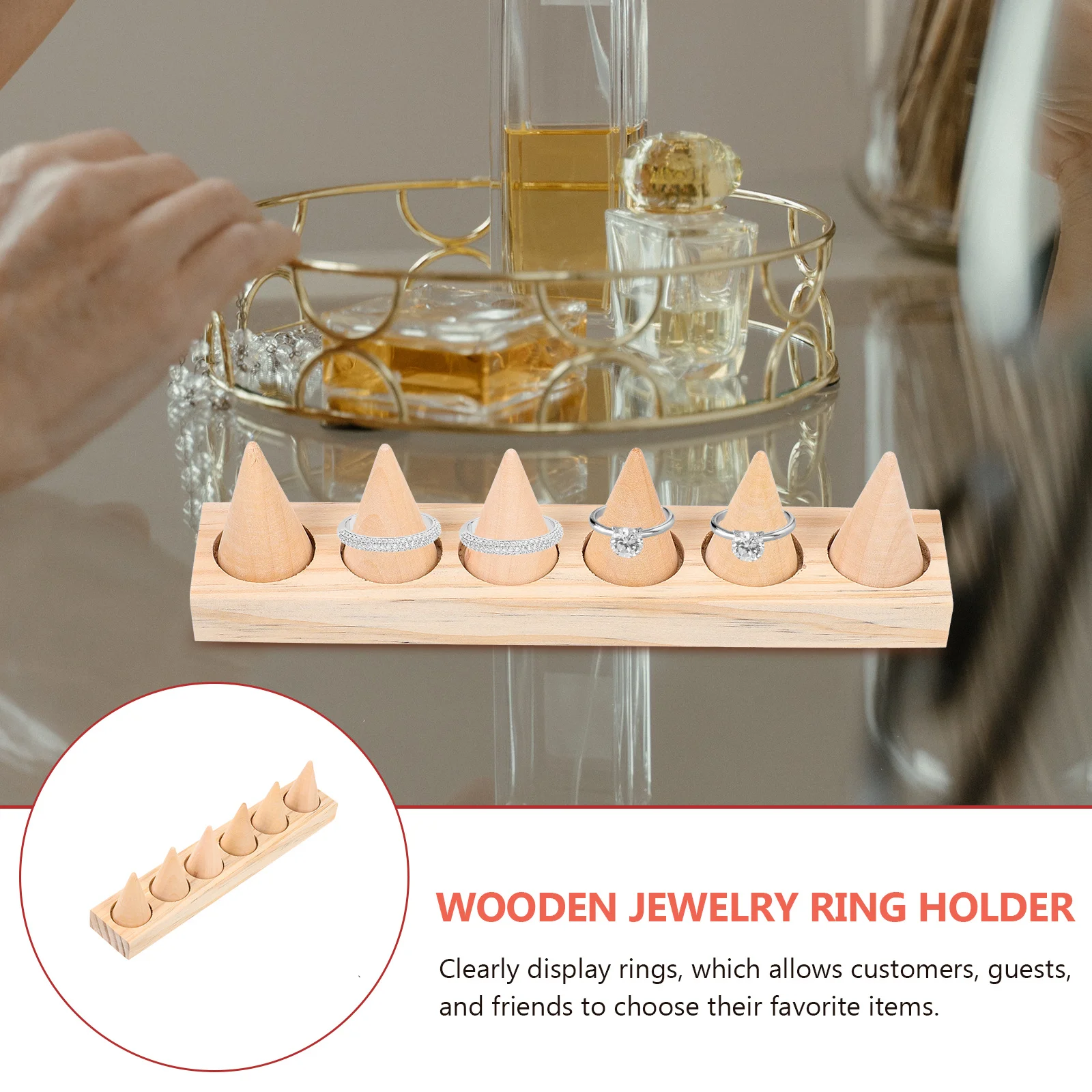 

1Set Double Layer Wooden Ring Cone Display Stand Finger Ring Holder Home Jewelry Organizer Rack Cone Jewelry Holder