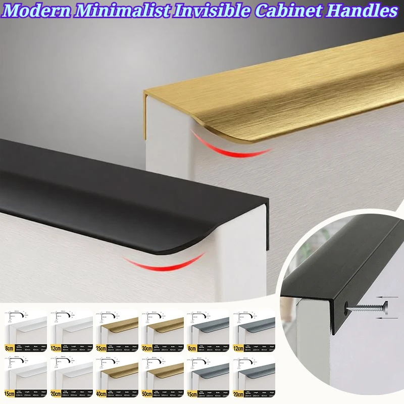 Modern Minimalist Invisible Cabinet Handles Long Hidden Drawer Pulls Door Edge Grip for Wardrobe Cupboard Furniture Hardware