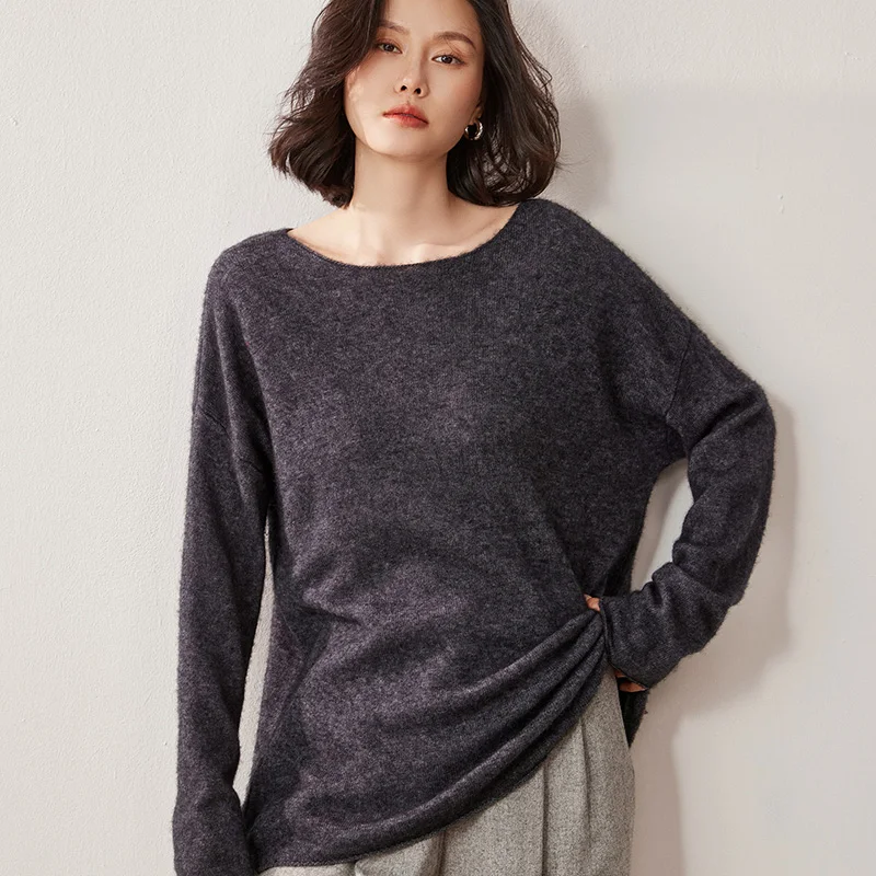 

Autumn Winter New Women's Sweater Osmanthus Needle Fashion Design Lazy Style Off-Shoulder 100% Cashmere Base Shirt