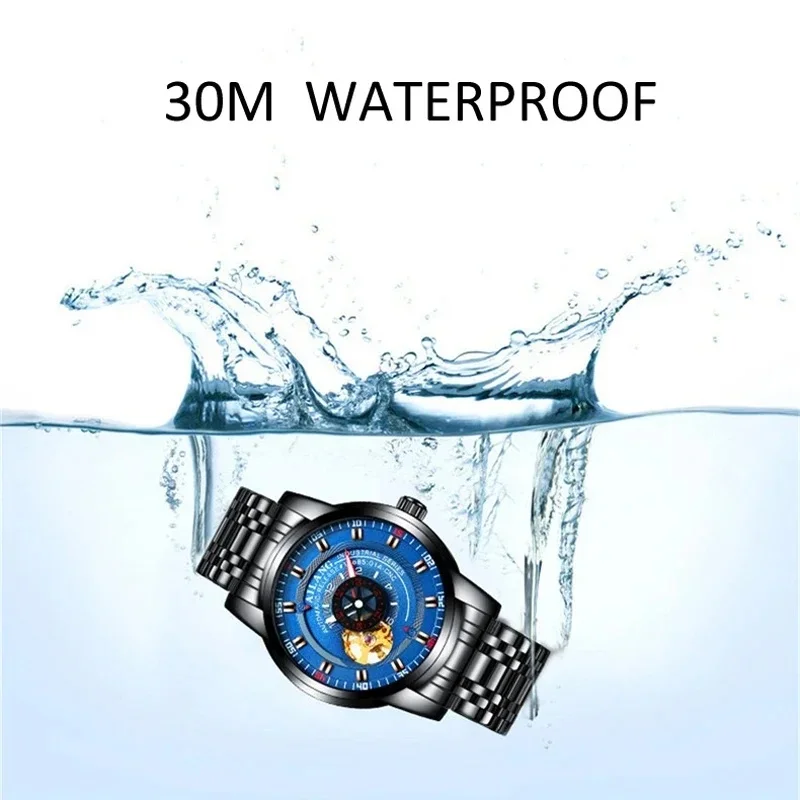 AILANG-8601 Men's Skeleton Mechanical Watch Stainless Steel Leather Automatic Sport Luxury Top Brand Relogio Design