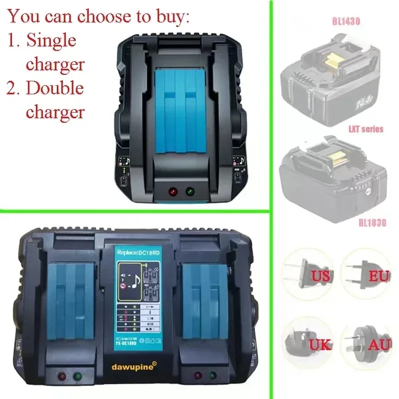 Double Li-ion Battery Charger 4A Charging Current for Makita 14.4V 18V Lithium Battery BL1830 Bl1430 DC18RC DC18RA Power tools