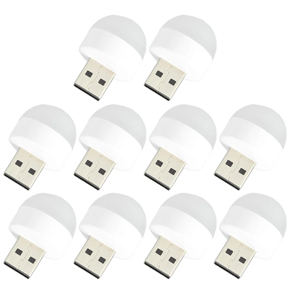 

10 Pcs USB Night Lights Mini LED Portable Car Plug White Lamp Travel Small Bedroom Light Generator Electrical Device