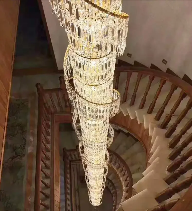 Luxury crystal chandelier duplex building hollow living room lamp large chandelier simple modern villa hall chandelier