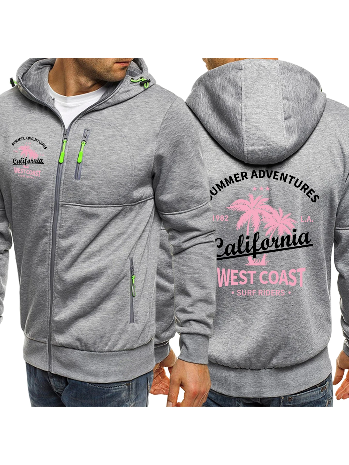 Summer Adventures California West Coast Design Man Zipper Hoodie Autumn Fleece Clothes Casual Soft Hoody Oversized Sportswear