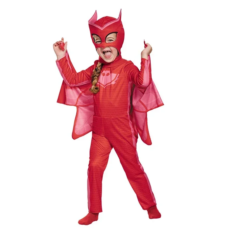 2024 Unisex Meisje Super Uil Held Jumpsuit Kostuum Cosplay Kat Jongens Necko Animail Halloween Purim Carnaval Kostuum