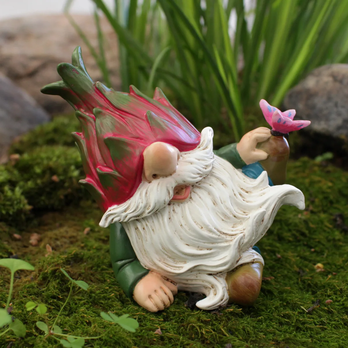 ‌Miniature Dragon Fruit Dwarf Statues - Weatherproof Outdoor Decor for Garden & Lawn