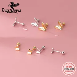TrustDavis Real 925 Sterling Silver Fashion Insect Butterfly Bead Screw Stud Earrings For Women Wedding Fine Jewelry DA2464