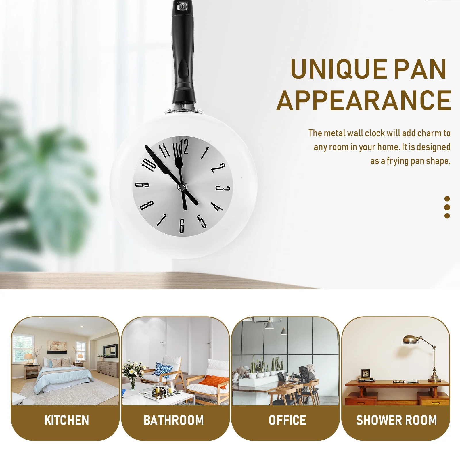 

1 set Quartz Clock Stainless Steel Frying Pan Silent Sweep Seconds Accurate Time Wall Clock for Kitchen Office Metal Hanging 3D