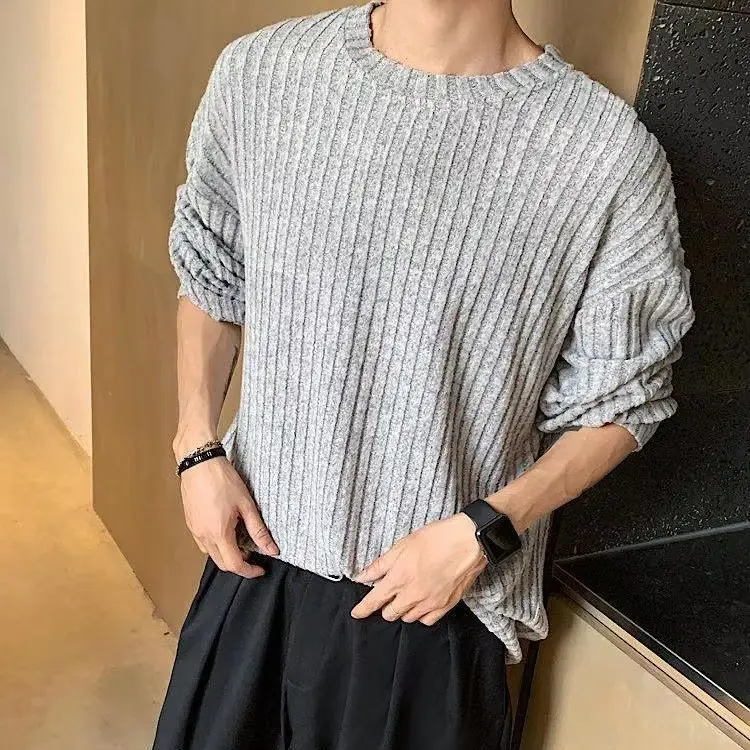 Solid Color Knit Long-Sleeve T-Shirt Men Soft Versatile Base Layer, Relaxed Crew-Neck Long Sleeve Top