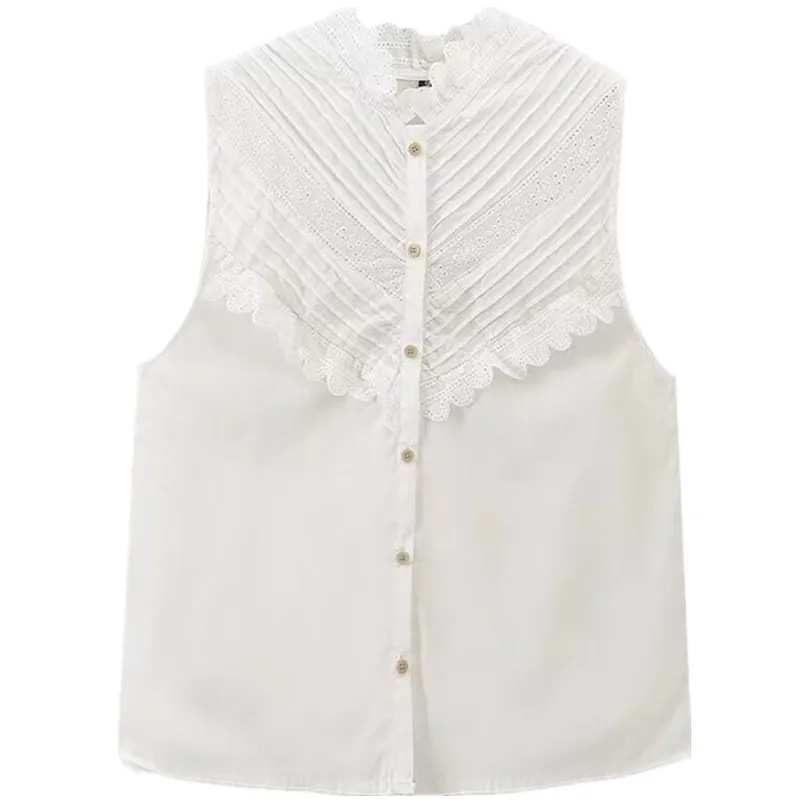 صيف 2024 تصميم نسائي متعدد الاستخدامات بقصة ضيقة بدون أكمام مزين بالدانتيل قطع مستقيمة طول عادي مادة أخرى 00% #3