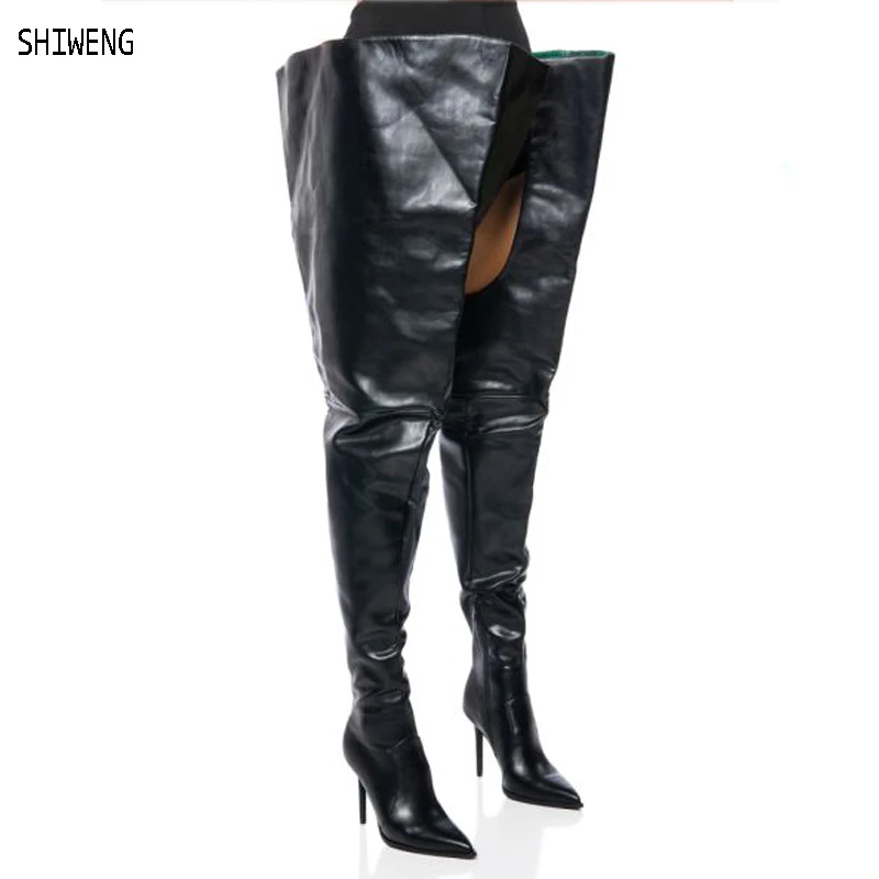 Women Pointed Toe Stiletto Over The Knee Boots  Zipper Fashion Handmade Thing Long Boots Big Size Ladies Boots 44