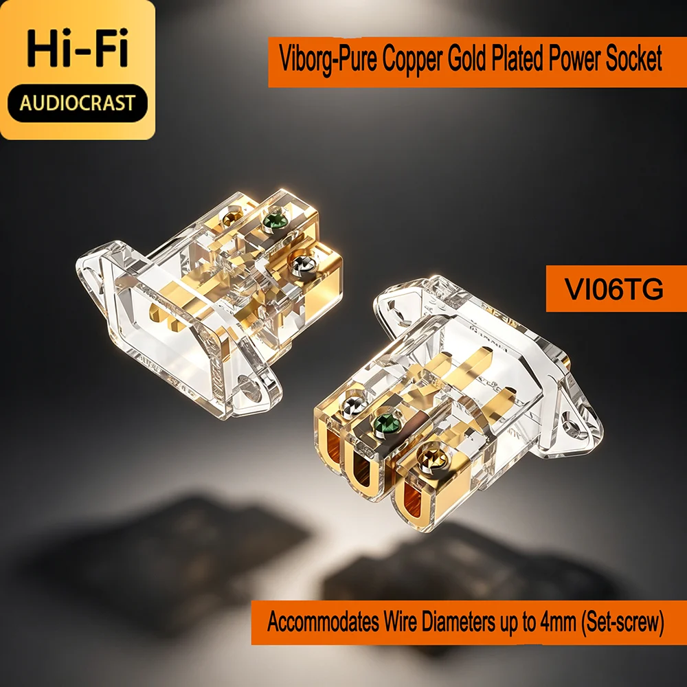 HiFi Audio Grade Viborg VI06TG Pure Copper Gold Plated IEC Inlet Power Socket, AC 250V 15A Chassis Mount Connector