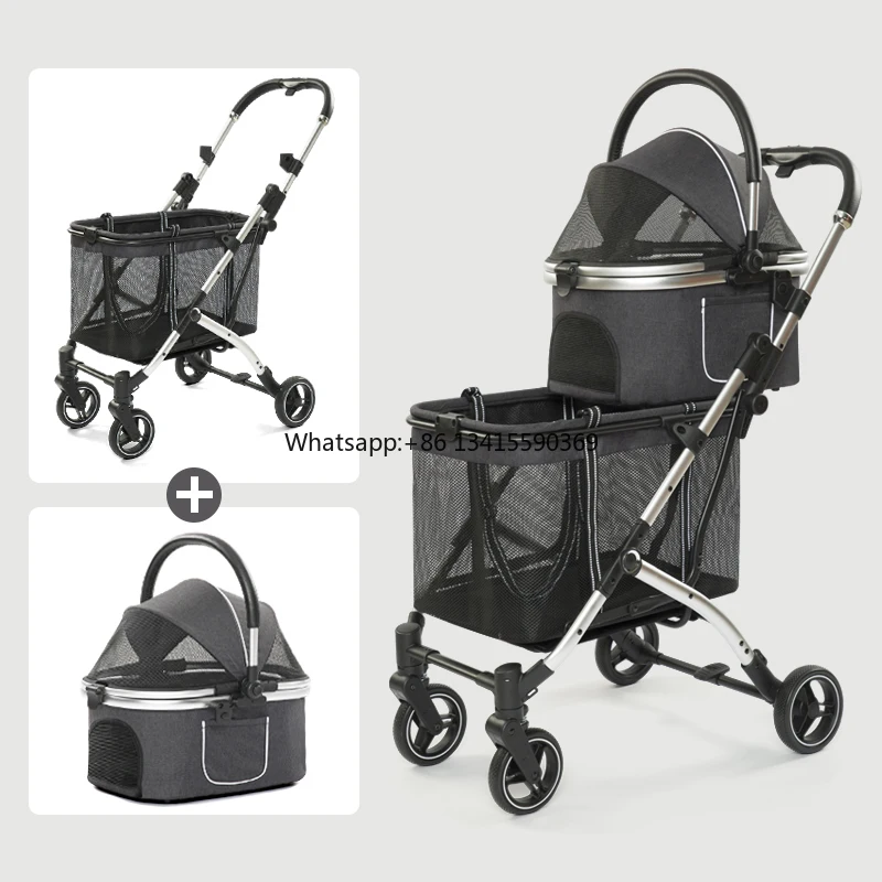 

Oem Pet Twin Double Stroller Cat Dog Foldable 4-wheel Travel Carrier Dog Double Stroller