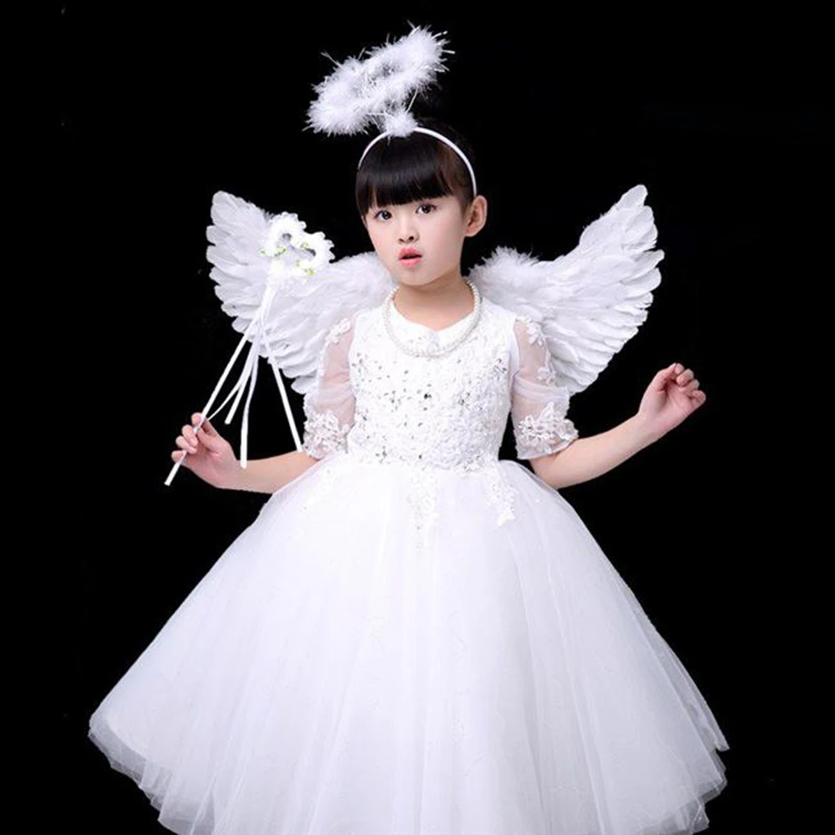 

4 Pcs Angel Wings Set Girl Performance Costume Clothing White Girls Party Child