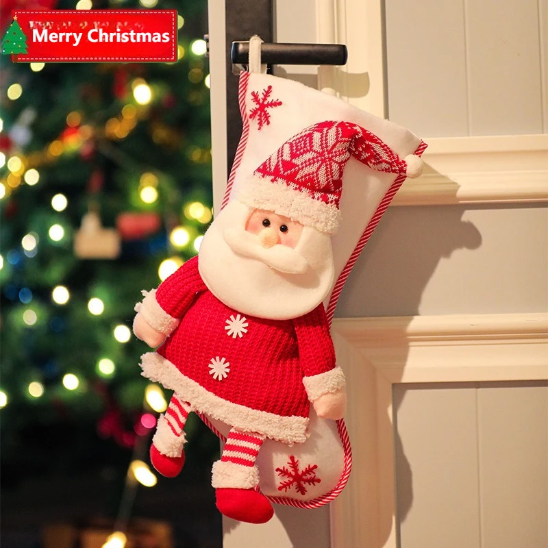 Christmas Stockings Set Large Capacity Christmas Ornament Sock Plush Santa Claus/Snowman/Bear/Elk for Home Classroom Party - Image 6