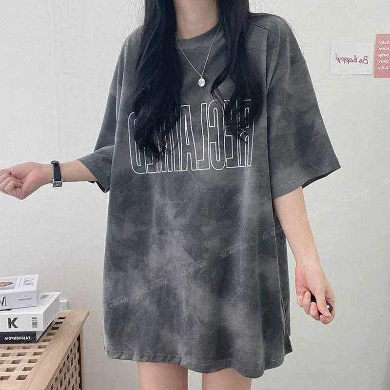 

Women Korean Tie Dye O-Neck Short Sleeve T-Shirt Women Clothes Casual Simplicity Loose All-match Temperament Tops Summer Fashion