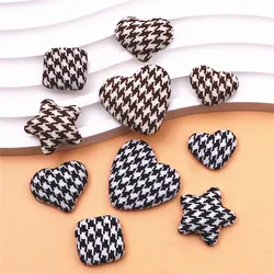 10/20pcs Houndstooth Fabric Covered Heart/Star/Square Buttons Cabochon DIY Home Decoration Craft Scrapbooking Accessories