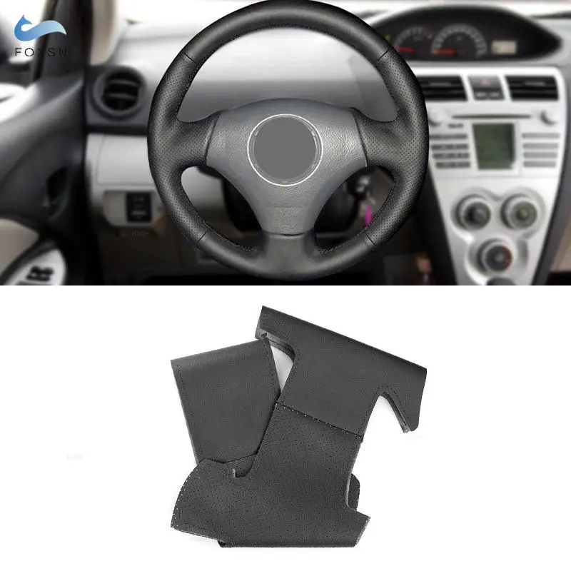 For Toyota Vios Mark 2 Corolla 2000-2004 For Lexus GS430 GS300 2004 Braids on Steering Wheel Hand Stitched Black Leather Cover