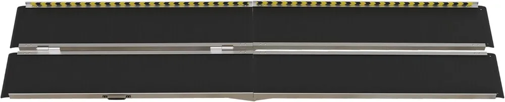 10FT Foldable Threshold Ramp, Aluminum Handicap Ramp with Non-Slip Surface, Transition Plates Above and Below, 600lbs Capacity