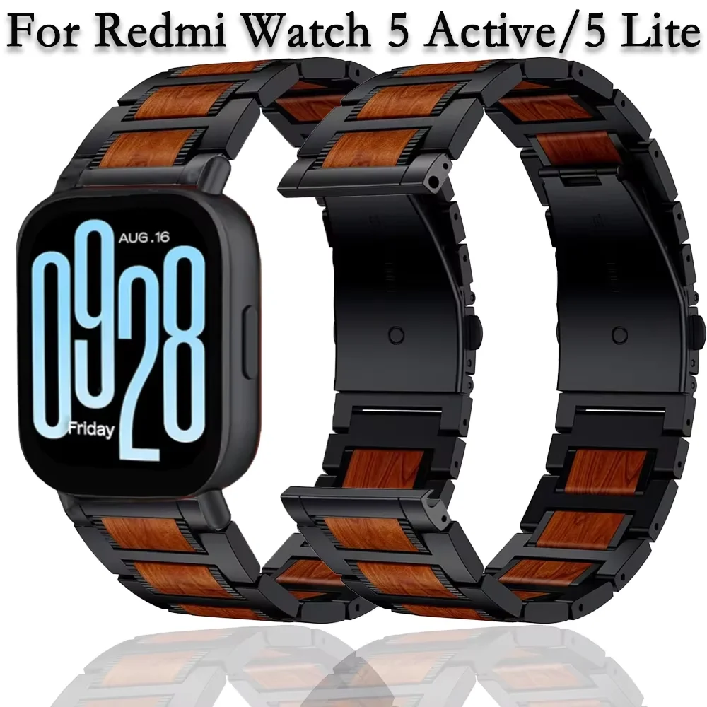 

Metal＋Rosewood Strap For Redmi Watch 5 Active Stainless steel Bracelet Accessories For Xiaomi Redmi Watch 5 Lite Band For 22mm