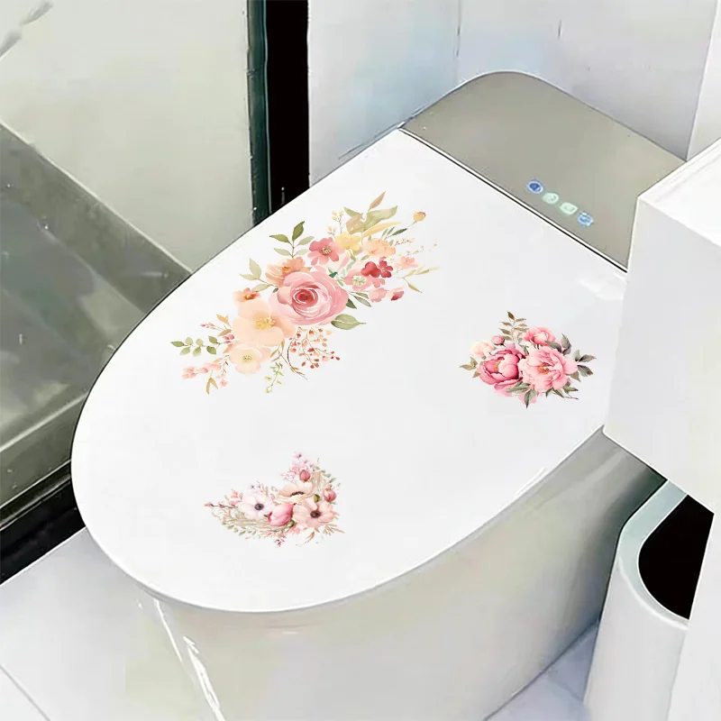 Waterproof Self Adhesive PVC Multi Color Flower Graffiti Decor Stickers for Bathroom Washbasin Toilet