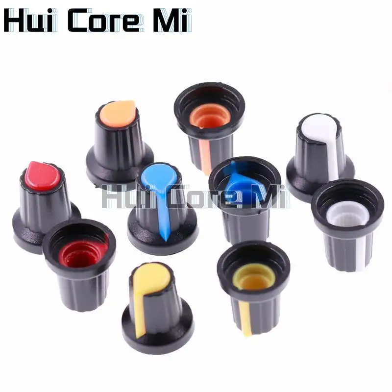 30PCS/lot WH148 Potentiometer Kit Plastic Knobs Cap 6mm Shaft Hole AG2 Yellow Orange Blue White Red 5value*6PCS=30PCS