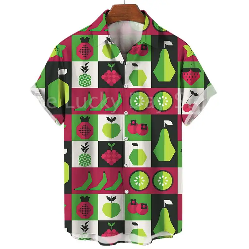 Men's Fashion Fruit Pattern Hawaiian Shirts 3d Print Short Sleeve Plus Size Casual Shirt For Men Summer Hawaiian Beach Shirt Top