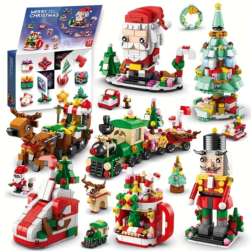 

Christmas Countdown Box Advent Calendar Building Block Set 12 Days Holiday Mysterious 2025 New Year Festival Gift Box for Kids