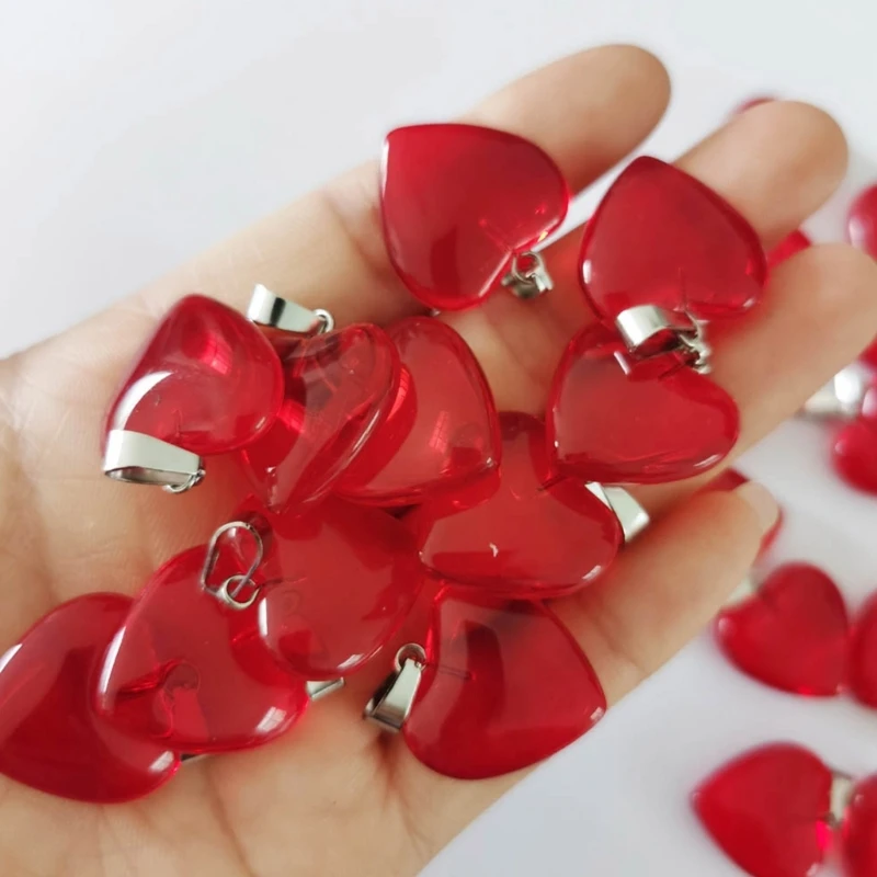 2023 New Small Glass Heart Charm Pendants Red Heart Charm Dangle Jewelry Making Accessories for DIY Valentines Day Necklace