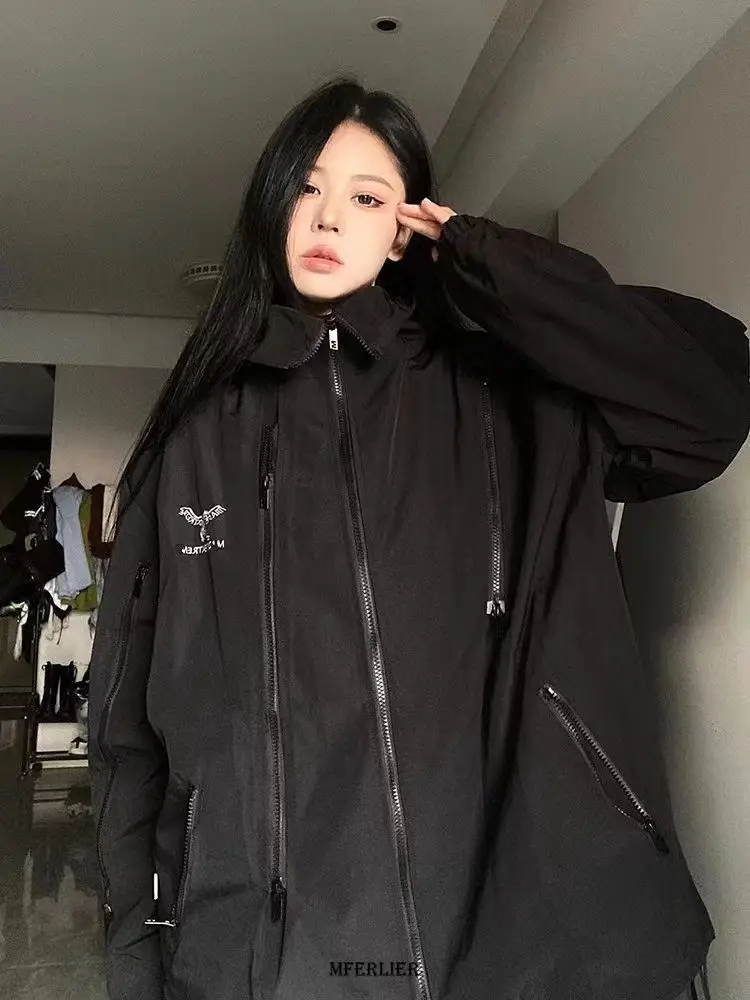 Plus Size 6XL 150KG Women Zipper Jacket Autumn Hoodies Black Color Long Sleeve Windproof Outdoor Coat