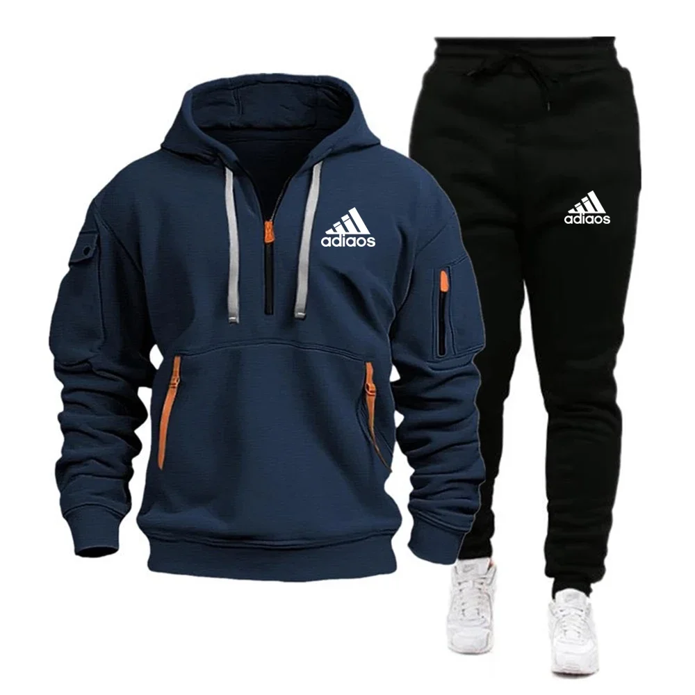 2025 Men's Fashion Sports Set Zipper hooded sweatshirt and sweatpants two-piece set suitable for men's casual fitness jogging sp