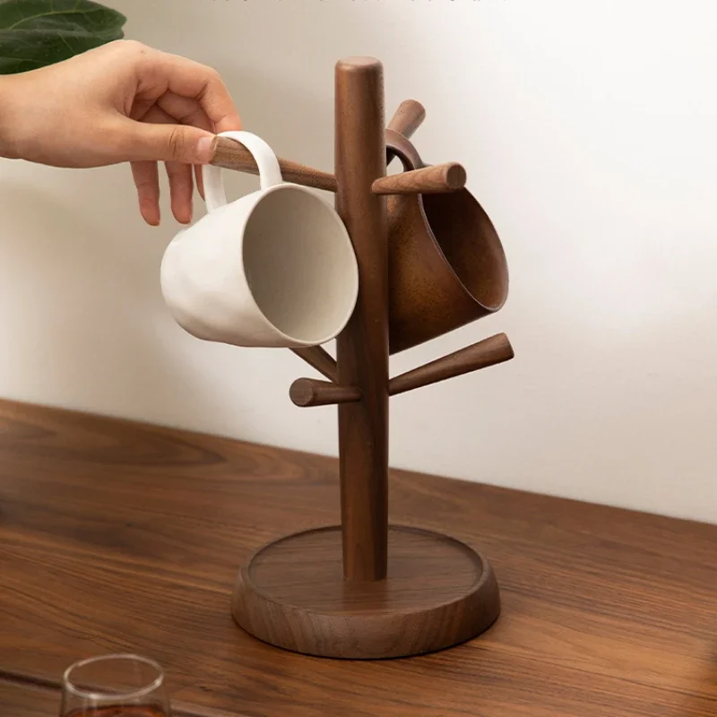 Mold-Resistant Black Walnut Cup Rack Tree-Shaped Desktop Storage Dust-Proof Coffee Glass Holder Stylish Cup Organizer