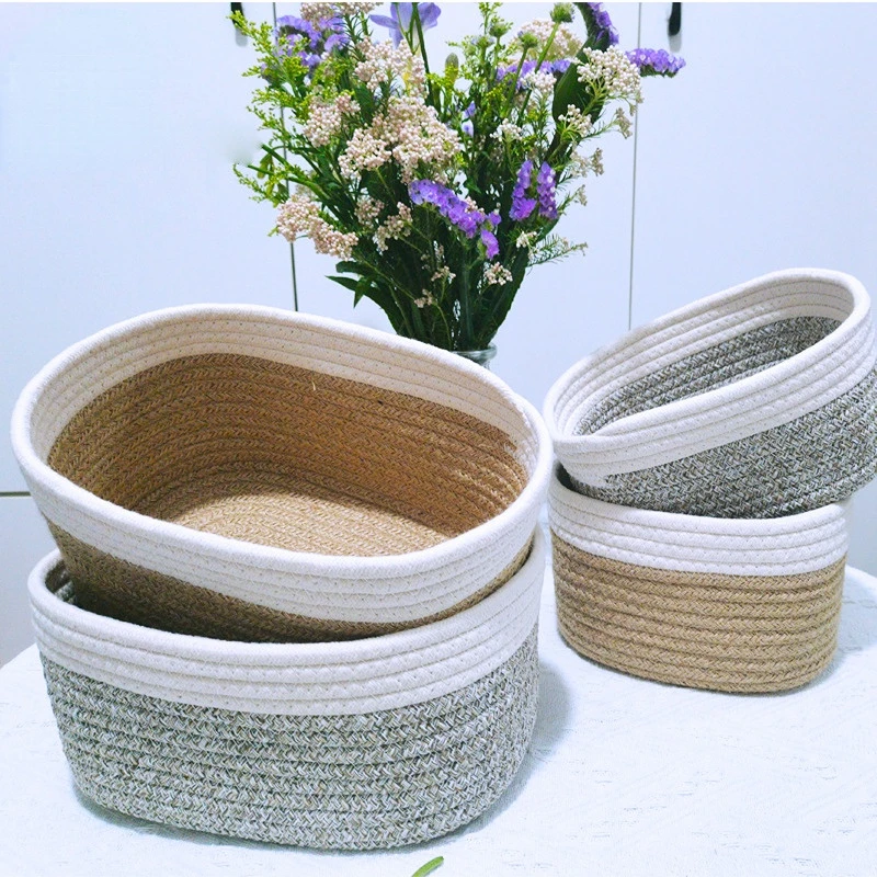 Cotton Rope Woven Square Fabric Toy Storage Basket