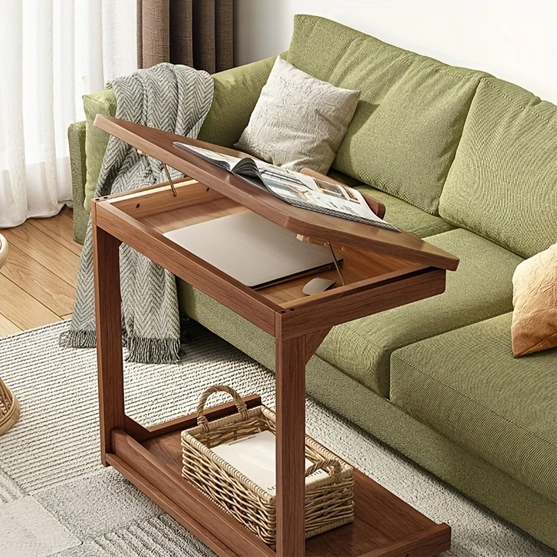 Vintage Wood Adjustable Movable with Wheels Table Multifunctional Sofa Coffee Side Table Portable Laptop Desk Stand