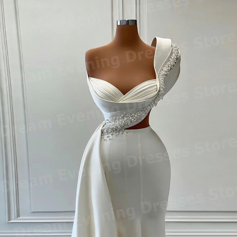Charming Mermaid Women's One Shoulder Sleeveless Pearl Evening Dresses Customized Party Prom Gowns Vestidos Para Mujer Elegantes