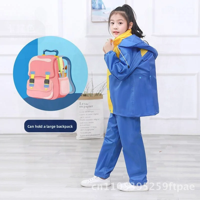 Children's Waterproof Raincoat And Pants Set Thickened Oxford Cloth Full Body Rain Gear for Boys And Girls with Split Schoolbag