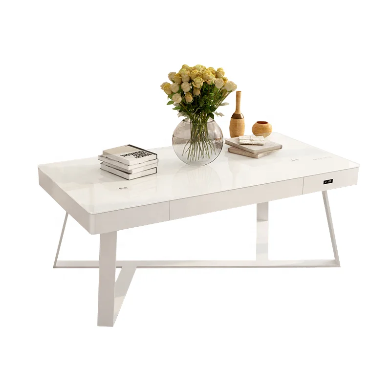 

Modern Smart Audio Side Table Tempered Glass Metal Frame Wireless Charging Speaker Coffee Table for Home Furniture Living Room