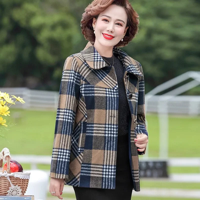 

Осень-зима, женская модная лоскутная куртка большого размера 5XL, корейская женская шерстяная верхняя одежда для отдыха, женские высококачественные клетчатые топы, пальто