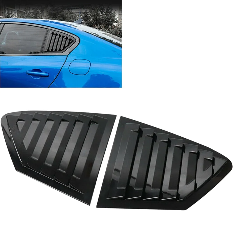 Bright Black Rear Side Vent Quarter Window Louver Shutter Cover Trim for Focus 2019-2020