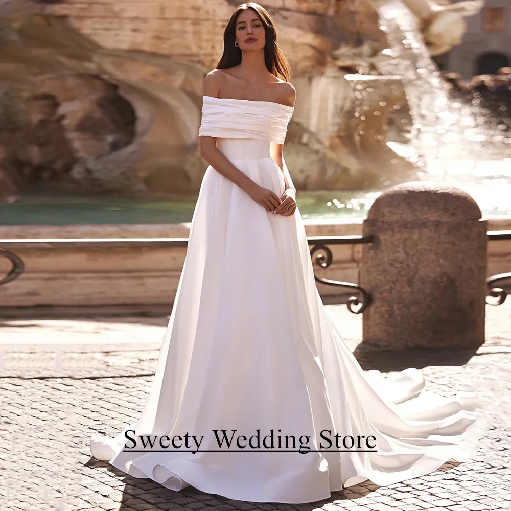 فستان الزفاف الحديث مخصص الحبيب انفصال قبالة الكتف اللؤلؤ ألف خط قطار المحكمة مشد ثوب الزفاف رداء ماري #1