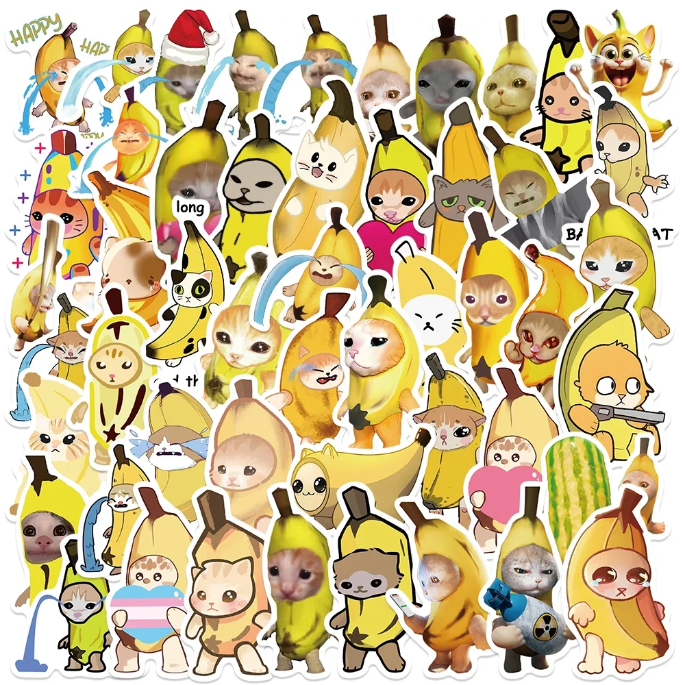 

50pcs Funny Banana Cat Stickers For Laptop Water Bottle Luggage Notebook Skateboard Waterproof Graffiti Vinyl Kitten Decals