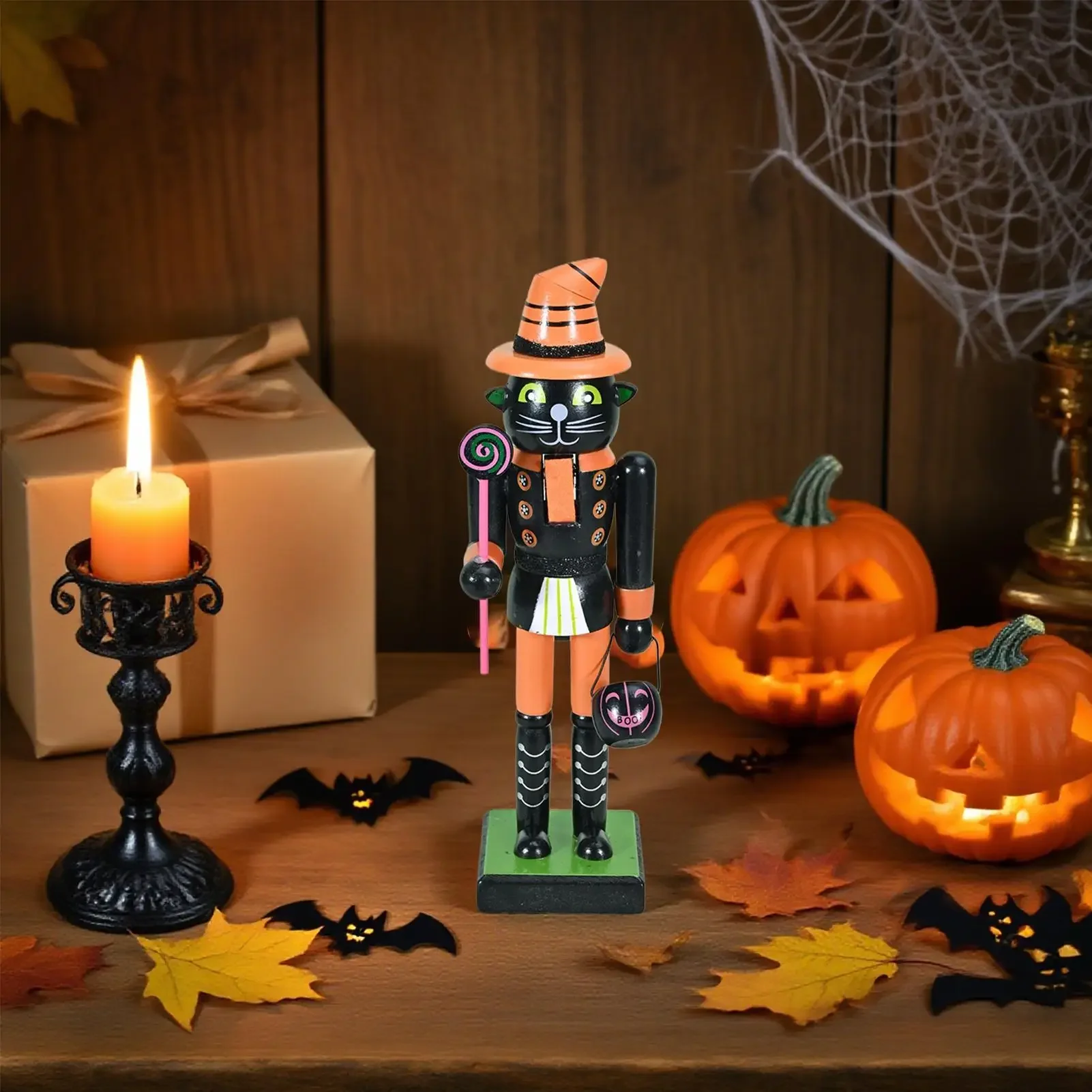 Halloween Wooden Nutcracker Figures Goody Bags Fillers Spooky Holiday Decor For Home Display Mantelpiece Shelf