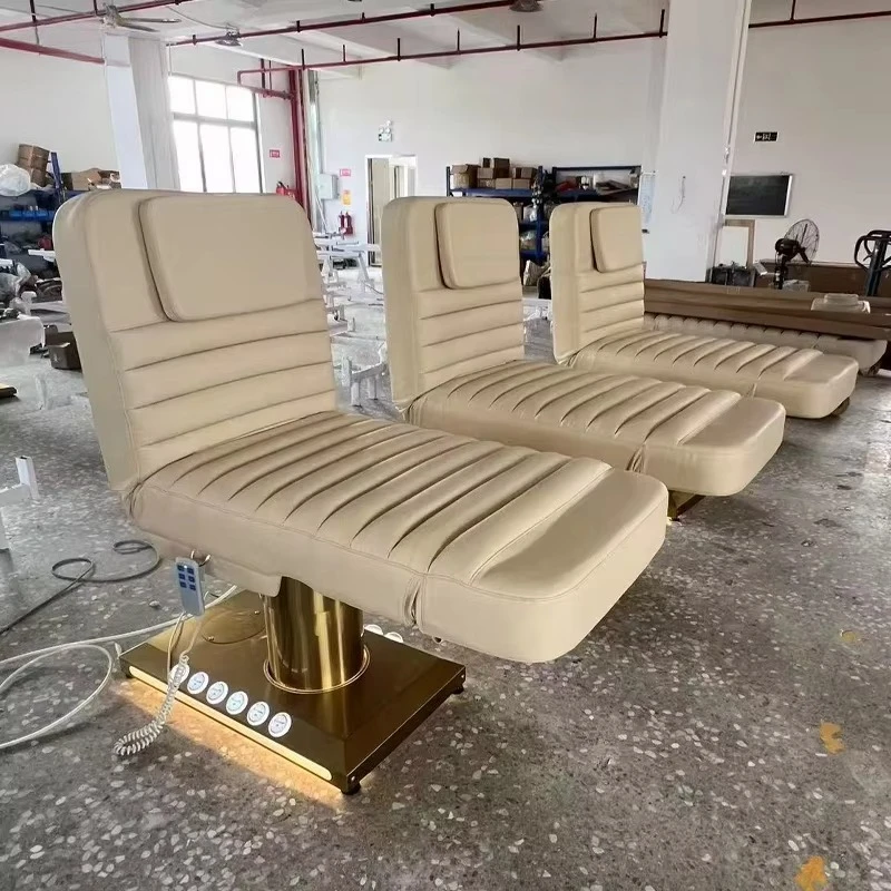 Electric Facial Bed Professional Luxury Stainless Steel Gold 3 Motors Curved Salon Spa Lash Bed Massage Table Facial Beauty Bed