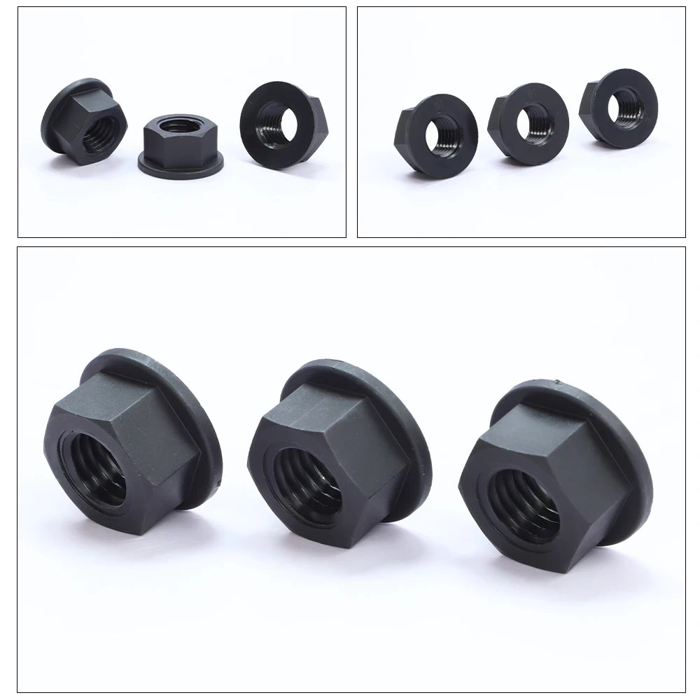 NINDEJIN 10/50pcs Plastic Nylon Insulation Hexagonal Flange Nut M3 M4 M5 M6 M8 M10 M12 Black Hex Flange Nut