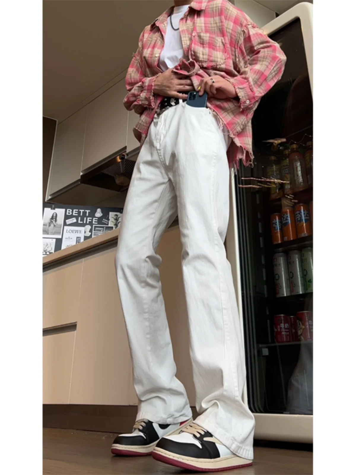 

American Sle Cleanfit White Jeans Men's Straight Leg Bell Bot Long Trousers Autumn Trendy High Street Slimming Effect