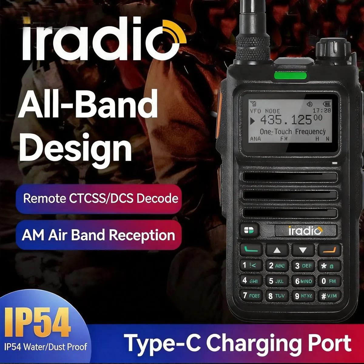 New Iradio UV-4R Digital Analog Dual Mode All Band AM Air Band FM Two Way Radio IP54 Waterproof Type C One Touch Pairing