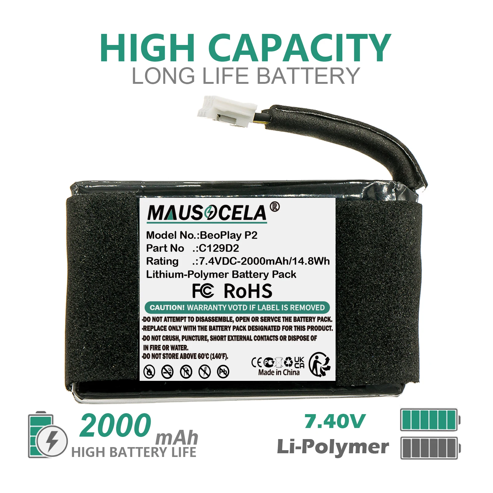 2000mAh Speaker Battery For Bang & Olufs:C129D2,BeoPlay P2,+Toolkit,--Li-Polymer--7.40V--2000mAh/14.8Wh