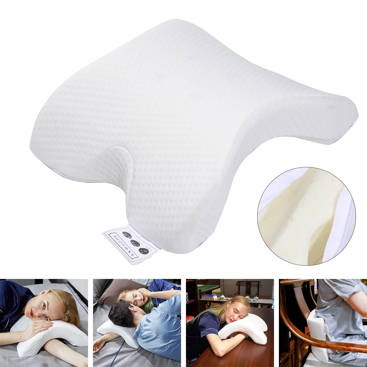 

35x30x13cm Arch U-Shaped Curved Memory Foam Pillow Arm Rest Sleeping Neck Cervical Pillow with Hollow Design