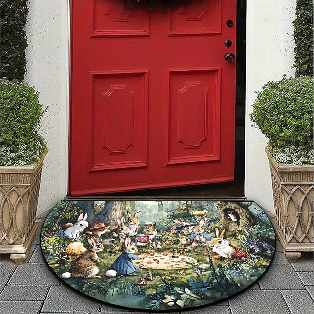 Christmas Doormat Semicircle NonSlip Entrance Rug Holiday Home Decor Gold Flower Outdoor Floor Mat Half Round Welcome Carpet