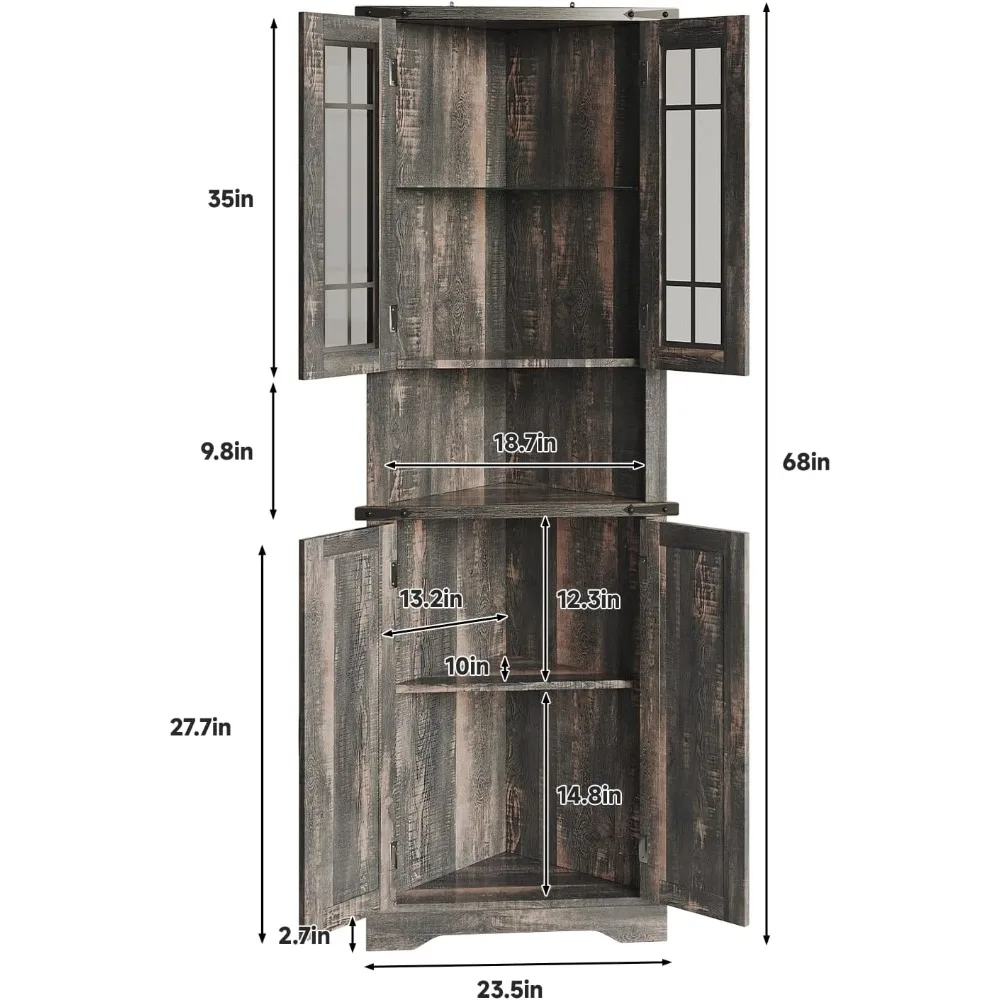 led-illuminated corner cabinet for storage in living room, kitchen, or bathroom - tall, antique dark brown